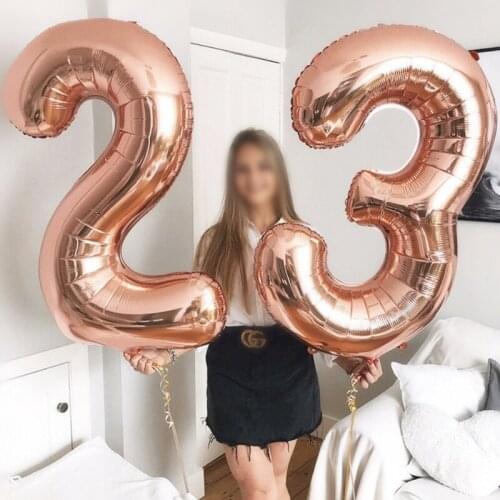16/32inch Number Aluminum Foil Balloons Rose Gold Digit Figure Balloon Child Adult Birthday Wedding Decor Party Supplies