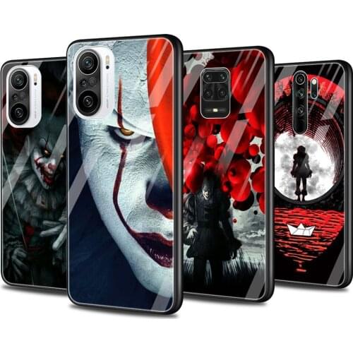 Glass Phone Case for Xiaomi Redmi Note 9S 7 9 8 10 Pro Max 8T 9c 9A 9T Glass Cover for Redmi K40 K30 K20 Pennywise Clown Horror