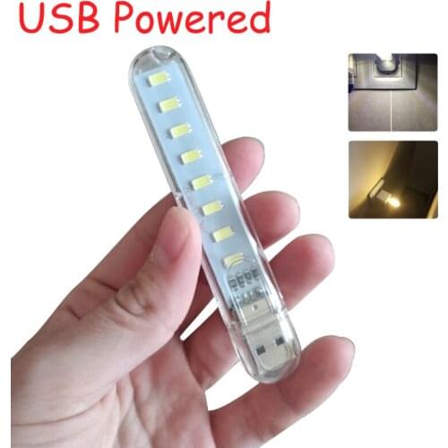 8LEDs USB LED Night Light 5V Power Input Desk Book Reading Lamp Camping Bulb Childrens Gifts for Laptops Mobile Charger Light