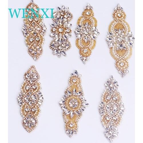 WENXI (10 PCS)Wholesale GOLD Rhinestone Appliques Sewing On Wedding Dress Belt DIY Bridal Accessory