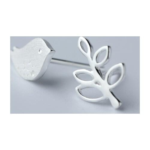 Fashion Silver Color Hypoallergenic Bird Leaf Stud Earrings For Women Lady Party Jewelry pendientes eh559