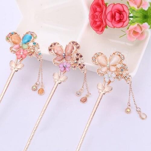 Women Retro Floral Flower Hair Stick Hairpin Ancient Chinese Ethnic Elegant Chignon Party Hairwear Jewelry Hair Accessory