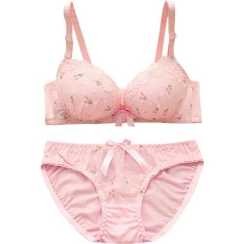 Women Print Bow Lace Cotton Bra Sets Convertible Push Up Lingerie Bra Underwire Bra & Panty Set Underwear Sets