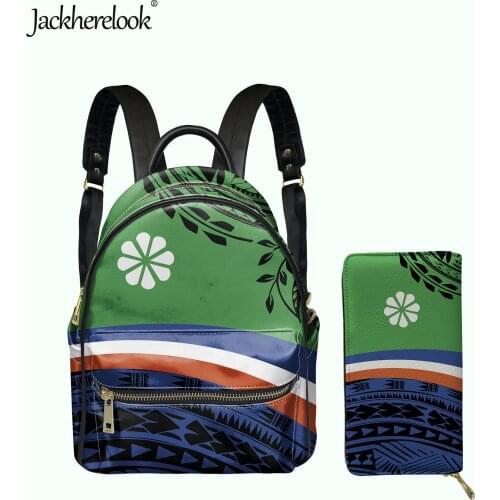 Jackherelook Women Mini PU Backpack Island Kwajalein Flag Polynesian Print Girls Small Schoolbag Wallet 2pcs/Set Fashion Satchel