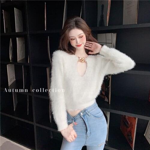Womens Sweater Autumn Korean Newstyle Soft Hollow Tight Bottoming Knitted Casual Pullovers Top Long Sleeve Sweater Outwears