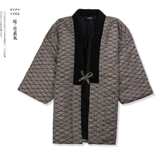 Winter Cotton-Padded Kimono Tops Men Hight Quality Coat Print Japan Samurai Cosplay Costumes Thick Warm Jacket Male Hari Coat