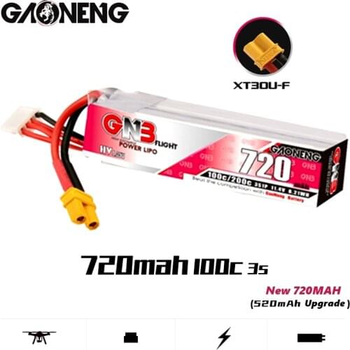 1Pcs/Set GAONENG GNB HV Lipo Battery 3S 11.4V 720mAh 100C/200C With XT30U-F Plug for RC Tinywhoop FPV Frame Kit Racing Drone