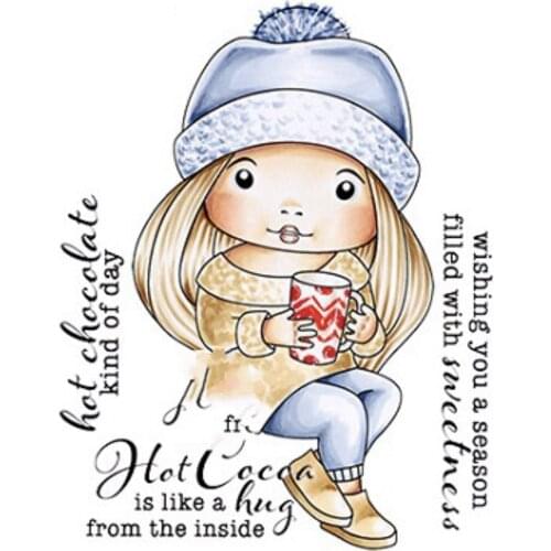 10x10 Girl holding cup Transparent Clear Rubber Stamp Sheet Cling Scrapbooking Photo Album PaperCard DIY Craft