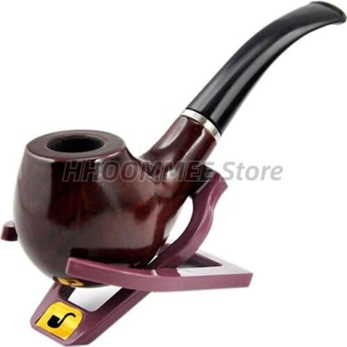 1x Durable Wooden Smoking Tobacco Pipe Brand Cigarette Smoking Pipe (1x Pipe + 1x Plastic stand+ 1x Leather pouch)
