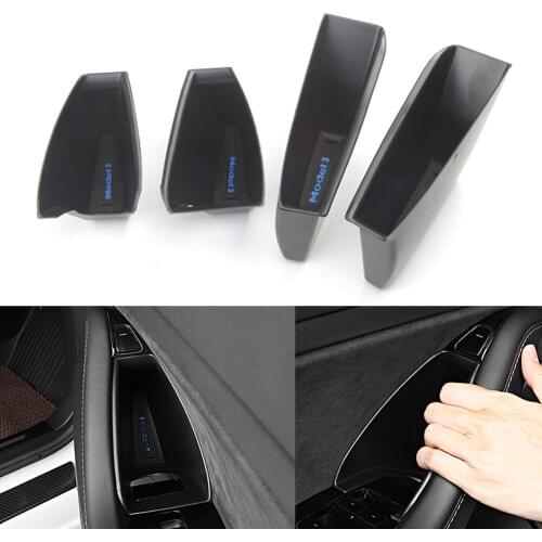 4PCS Car Front/Rear Side Door Storage Box Armrest Holder Container For Tesla Model 3 2017 2018 2019