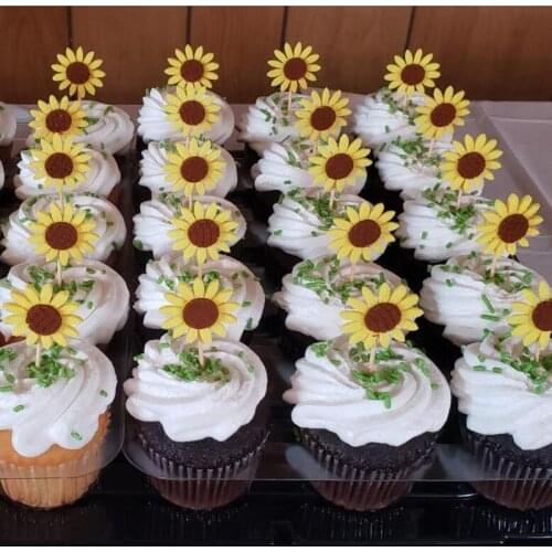 10 Pcs Sunflower Cupcake Toppers Picks for Birthday Engagement Party Food Decorations