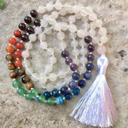 7 Chakra Mala Necklace Women 8mm Beads Knotted Necklace Prayer Beads Tassel Jewelry For Women Girls