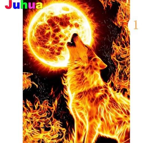 Abstract file wolf diy diamond painting Full drill 5d Moon animal diamond embroidery mosaic cross stitch home decor