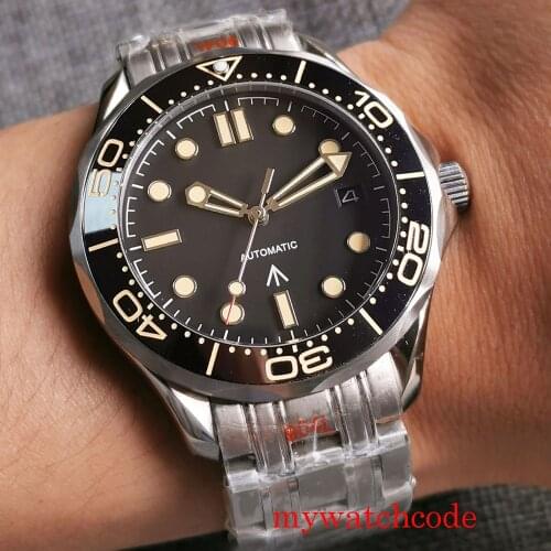Bliger 41mm Black Sterile Automatic Men Watch NH35 MIYOTA 8215 Sapphire Glass Calendar Rotating Bezel 316L Stainless Steel Band