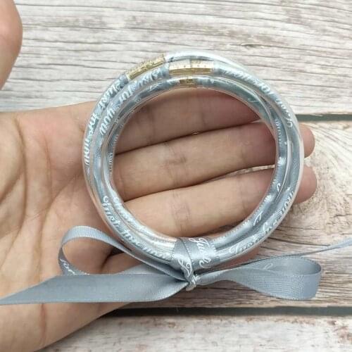 5 PCS/Set ZWPON Stack Silicone Tube Ribbon Filled Jelly Bangles for Women JUST FOR YOU Christmas Gifts Bangles Bracelets Jewelry