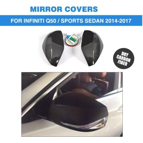 DRY Carbon Fiber Rear View Mirror Covers Side Wings Caps Car Sticker For Infiniti Q50 Sports Sedan 4 Door 2014-2017 Add On Style