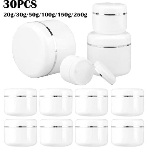 30Pcs 20/30/50/100/150/250g Empty Refillable Bottles Facial Cream Lotion Jars for Cosmetic Container Makeup Sample Jars Travel