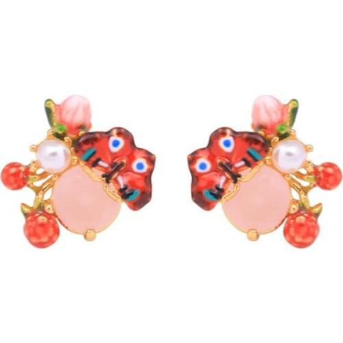 European and American Fashion Personality Temperament Enamel Butterfly 925 Silver Needle Earrings Ear Clips Without Ear Cave