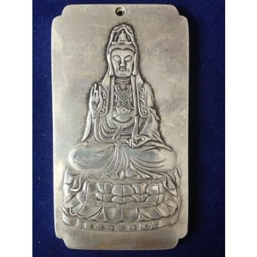 Chinese Tibet silver Guanyin statue buddha thangka amulet plate