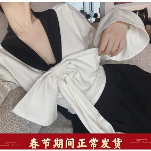 French fashion niche autumn long sleeve white bow tie Chiffon Top