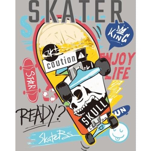 Hiphop Skater Patches For Clothing Tops Diy Heat Transfer Fashion Appliqued Vinyl Iron On Transfer Over Powder Patch