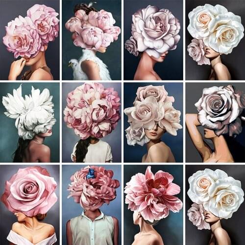 HUACAN 5d Diamond Painting Woman Mosaic Portrait DIY Diamond Embroidery Cross Stitch Flower Wall Art Craft Kit