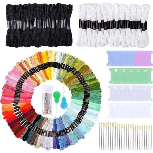 KAOBUY 207Pcs Embroidery Kit With 150 Colors Embroidery Floss Cross Stitch Threads Cross Stitch Tools For Beginners