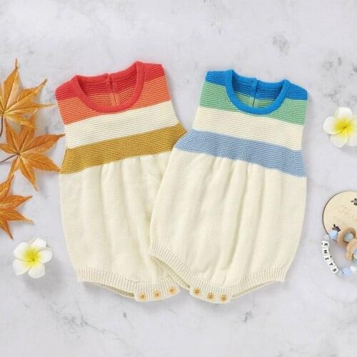 Baby Girl Boy Knitted O-Neck Infant Sleeveless Warm Stripe Strap Romper Winter Romper Newborn Out