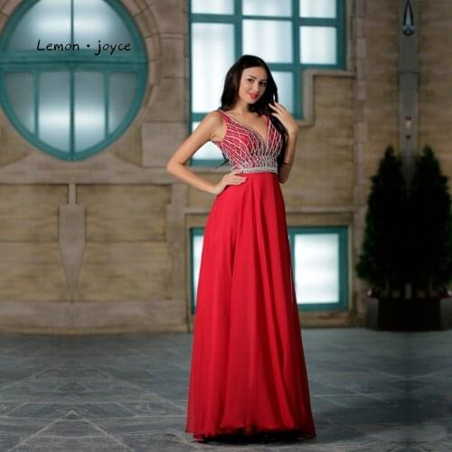 Red Evening Dresses 2020 V-neck Sexy Backless Beading Prom Party Gowns Chiffon Formal A-line Floor-length Dress Plus Size