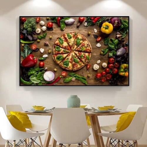 Creative Love Pizza Wall Decor Art Canvas Prints Realist Organic Vegetables Decorative Canvas Paintings for Kitchen Wall Decor