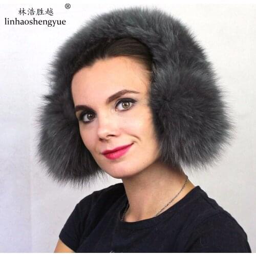 Linhaoshengyue 100% Real fox fur ear cover fashion warm winter for man and women