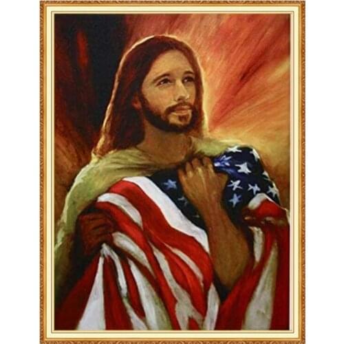 MEIAN Diamond Painting Embroidery Cross-Stitch Religion Jesus American Flag Full Round/Square Drill Rhinestones Home Decor