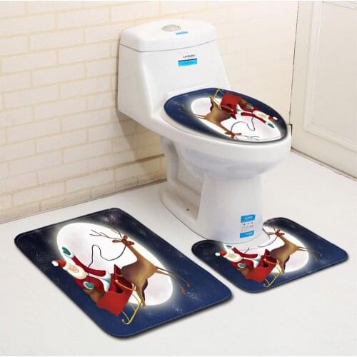 Christmas 3Pcs Washable Bathroom Mat Set Flannel Anti-Slip Kitchen Bath Carpet Toilet Seat Cover Rug Banheiro Floor Mats