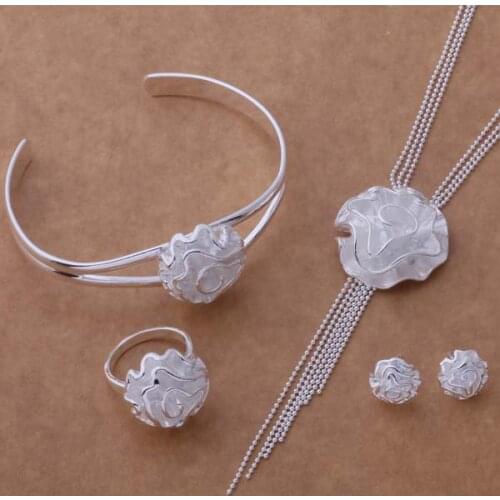 AS205 Hot sterling Jewelry Sets Bangle 080 + Necklace 532 + Earring 141 + Ring 286 /aifaizma aosajfza silver color