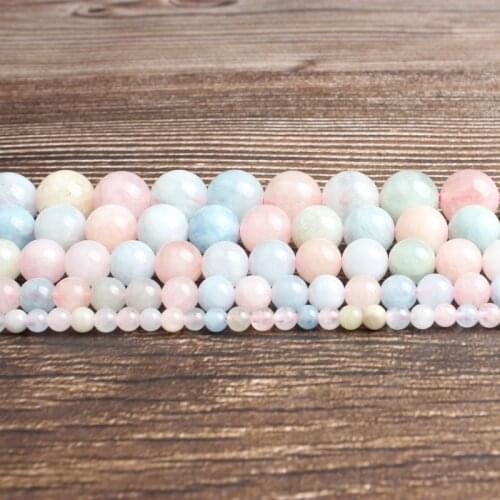 LanLi Natural Jewelry Multicolor Morganite Stones Loose Beads 4/6/8/10/12mm DIY Bracelet Necklace Accessories