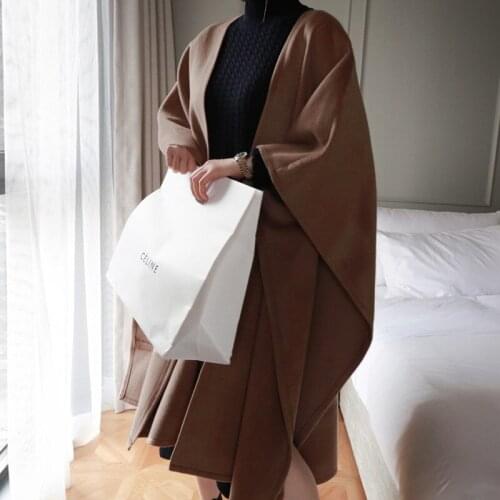 2019 New Women Casual noble elegant Drop-shoulder Poncho Coat Winter Autumn Warm Long Coats Female Overcoat Woolen Cloak cape