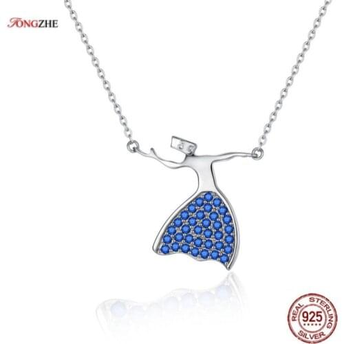 TONGZHE Personality 925 Sterling Silver Necklaces&Necklace Women Blue CZ Crystal Dress Hugging Sweet Fine Jewelry KLTN066-1