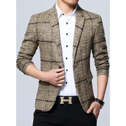 Hot sale New fashion spring Autumn plaid men suit high quality mens suit jacket Business casual Suit Slim masculino Blazer
