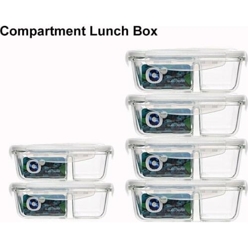 Food Glass Meal Prep Containers 2 Compartment leakproof borosilicate Lunch box Bento Box with lids Freezer Microwave oven