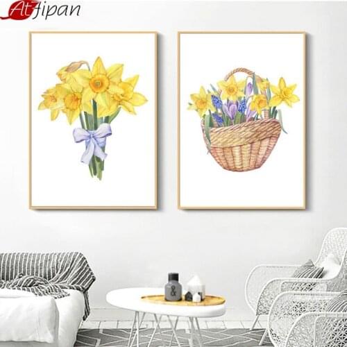Atfipan Framed Minimalist Flower Posters And Prints Wall Art HD Printed Canvas Painting Watercolor Pictures Living Room Decor