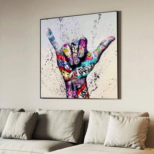Victory Gesture Graffiti Art Canvas Painting Inspirational Posters and Prints on The Wall Art Picture for Living Room Decor