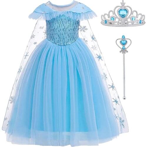 Princess Elsa Dresses Girls Elegant Costumes Gifts Birthday Party Halloween Costume Cosplay Dress up for Little Girls 3-10Years