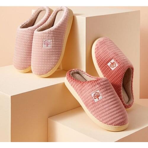 Simple Winter Slippers For Women Men Warm Plush Lined Home Lazy Slippers Female Home Soft Bottom Solid Color Leisure Footwear