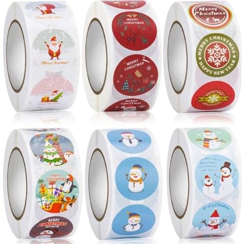 Merry Christmas 500pcs Stickers Roll XMAS Gifts Decor Holiday Label Stickers for Envelope Seal,Greeting Card, Cake, Candy Bag