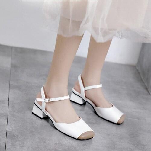 Big Size 9 10 11 12 high heels sandals women shoes woman summer ladies Square-headed sandals with thick heels and buckles