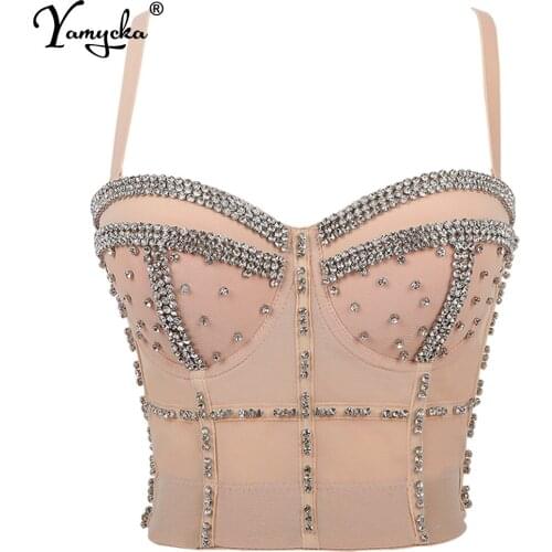 Sexy Handmade Rhinestone bustier corset crop top women summer indie halter y2k party tank top clubwear Cropped tube womens tops