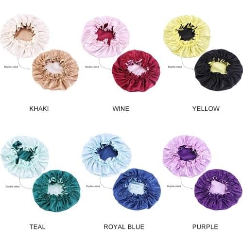 Cute Kids Adjust Reversible Satin Bonnet Hair Caps Double Layer Sleep Night Cap Night Turban Children Solid Headwear Hat