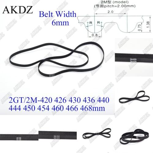2MGT 2M 2GT Synchronous Timing belt Pitch length 420 426 430 436 440 444 450 454 460 466 468 width 6mm Rubber closed