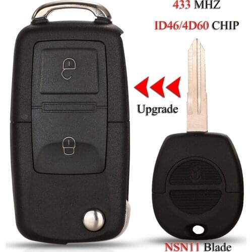 Kutery Remote Smart Key For Nissan Primera Pulsar Patrol Xtrail Terrano Micra NSN11 NSN14 Blade 2 Buttons 433Mhz ID46/4D60 Chip