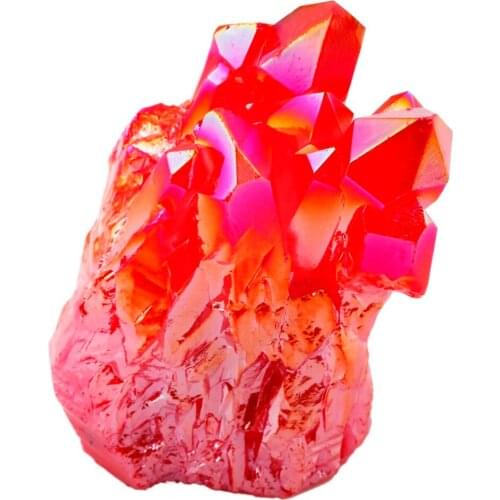 TUMBEELLUWA Red Titanium Coated Crystal Rock Quartz Cluster Geode Druzy Gem Stone Home Decoration Specimen